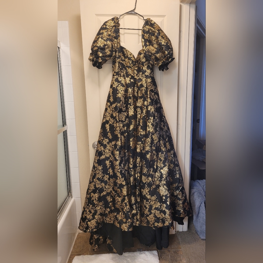 Black and Gold Brocade Ava Gowns Dress